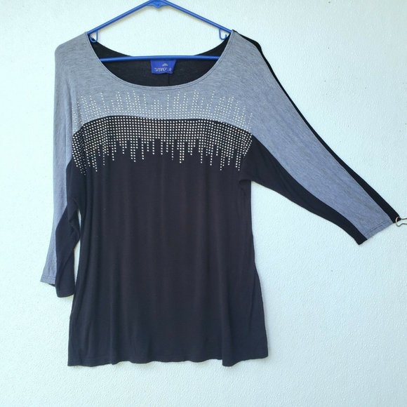 Simply Lara Top Blouse Long Sleeve Color Block - Picture 1 of 7